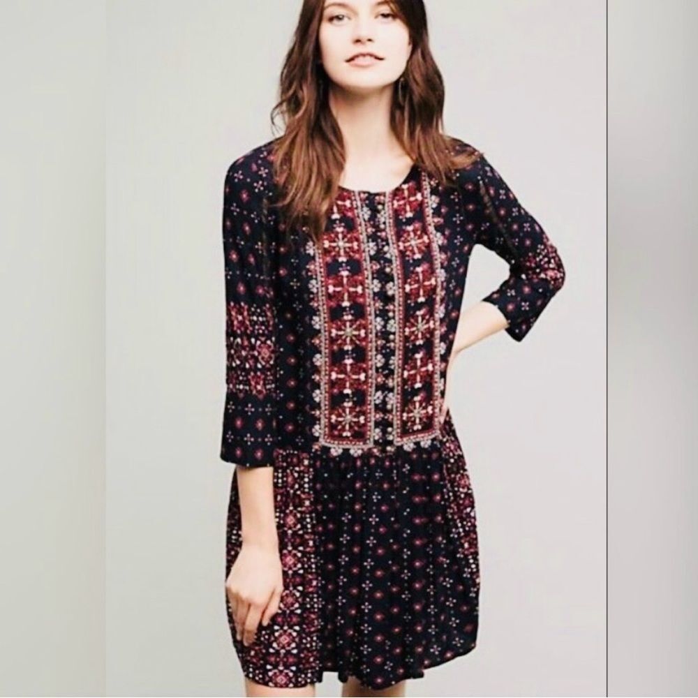 Anthropologie Vanessa Virginia Kaleidoscope Embellished Boho Dress Size XXS